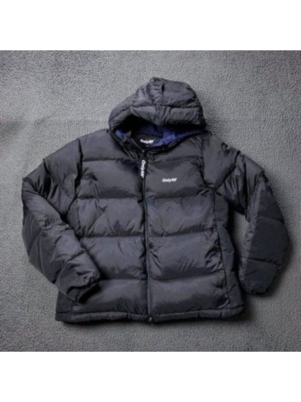 ONLY NY Puffer Down Jacket Mens M Medium Packable Snorkel Nylon Black